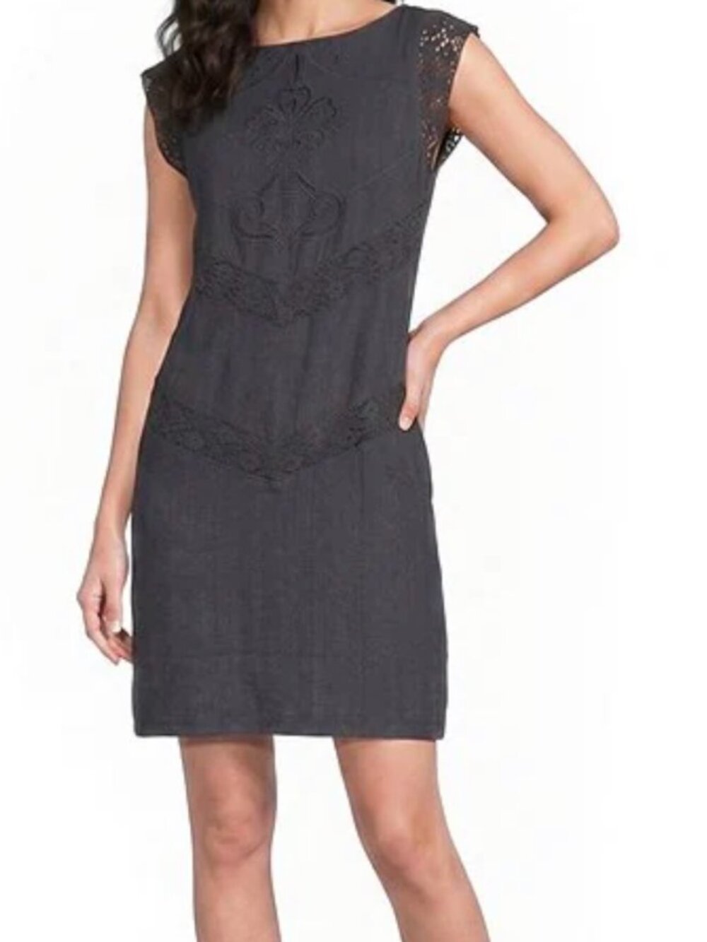 Lucky Brand Schiffli Round Neck Cap Sleeve Shift Dress - NEW WITH TAGS - Picture 1 of 5